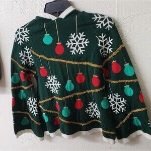 3057 ugly christmas sweater girls M(7-8) Garland ornaments hooded